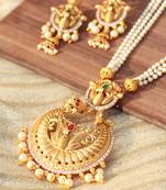 18K Gold Plated Traditional Antique Temple Jewellery Long Necklace With Earrings For Women & Girls (MC081MG)