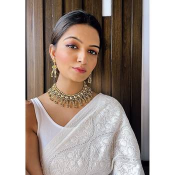 Women's Rajwadi Gold Plated Traditional Brass Choker Set with Earrings Intricately Engraved 3