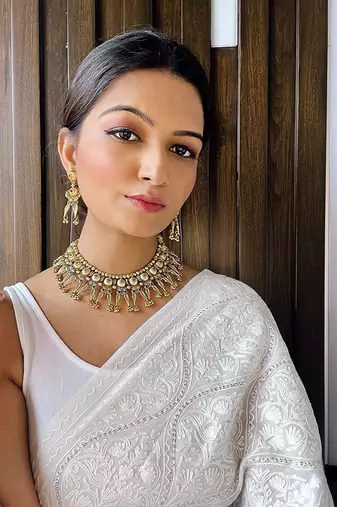 Women's Rajwadi Gold Plated Traditional Brass Choker Set with Earrings Intricately Engraved