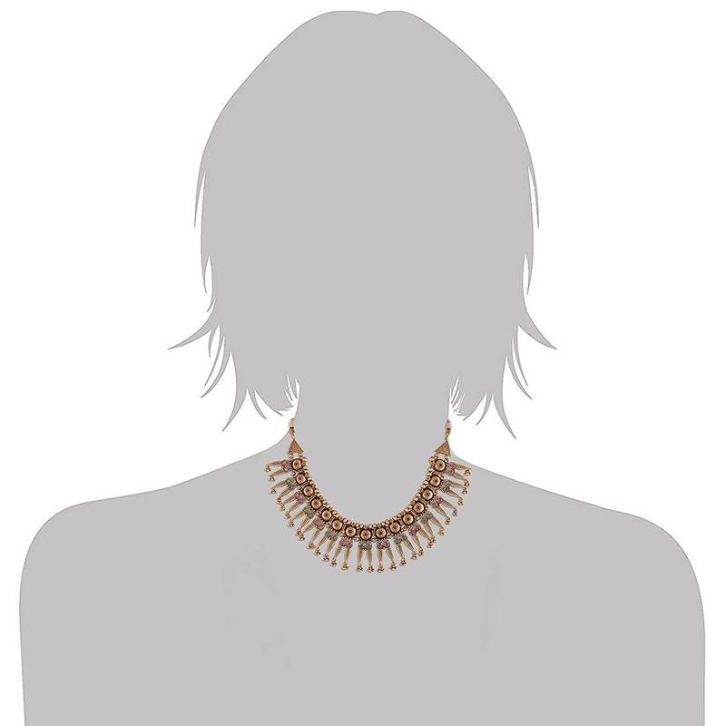 Women's Rajwadi Gold Plated Traditional Brass Choker Set with Earrings Intricately Engraved