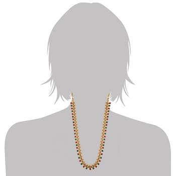 Gold Plated Traditional Stylish Multicolour Stone Work Long Necklace With Earrings & Girls  4