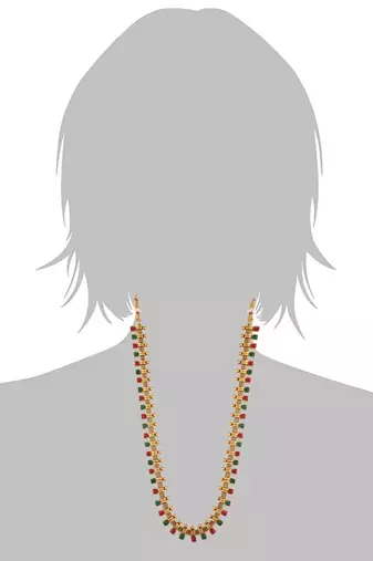 Gold Plated Traditional Stylish Multicolour Stone Work Long Necklace With Earrings & Girls 