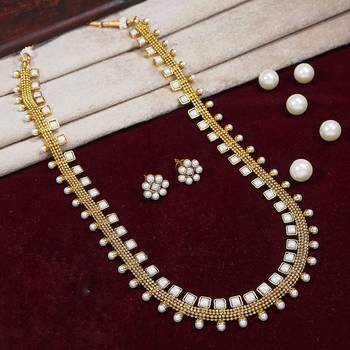 18K Gold Plated Traditional Stylish Multicolour Stone Work Long Necklace With Earrings & Girls (MC041W) 1