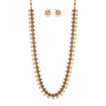 18K Gold Plated Traditional Stylish Multicolour Stone Work Long Necklace With Earrings & Girls (MC041W) 2