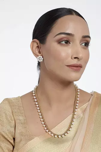 18K Gold Plated Traditional Stylish Multicolour Stone Work Long Necklace With Earrings & Girls (MC041W)