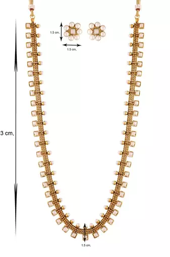 18K Gold Plated Traditional Stylish Multicolour Stone Work Long Necklace With Earrings & Girls (MC041W)