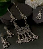 Navratri Ethnic Silver Oxidised Inspired by Garba With Peacock and Elephant Design Jewellery Set 