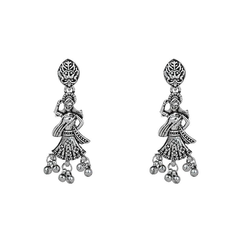 Navratri Ethnic Silver Oxidised Inspired by Garba With Peacock and Elephant Design Jewellery Set 
