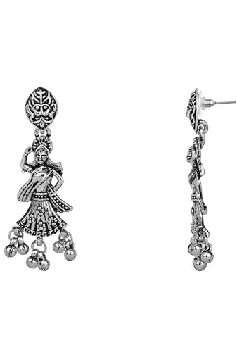 Navratri Ethnic Silver Oxidised Inspired by Garba With Peacock and Elephant Design Jewellery Set 