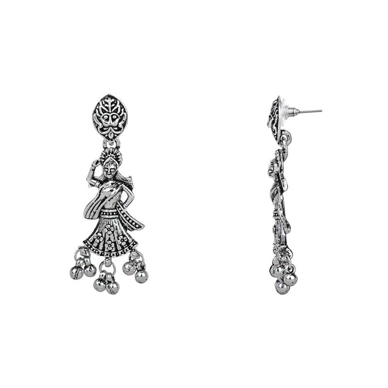 Navratri Ethnic Silver Oxidised Inspired by Garba With Peacock and Elephant Design Jewellery Set 