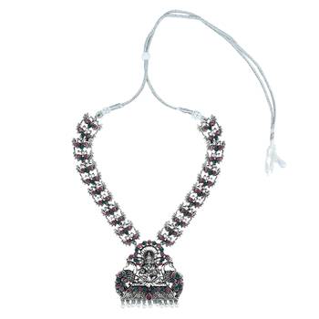 Navratri Ethnic Silver Plated Traditional Multi Stone Temple Jewellery Long Necklace With Earrings 3