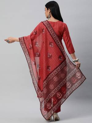Unstitched manipuri printed suit with dabu digital print top and dupatta. 2