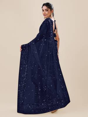 Navy Blue Premium Heavy Net Sequins_Work Party Wear Saree 7