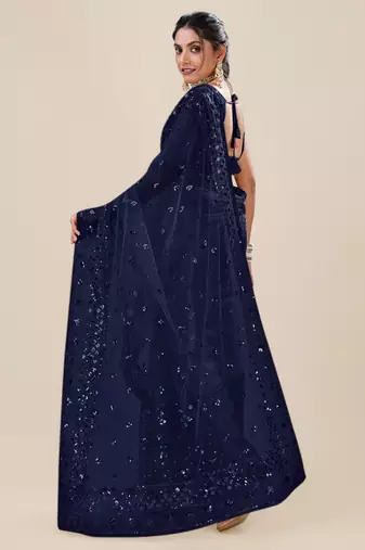 Navy Blue Premium Heavy Net Sequins_Work Party Wear Saree