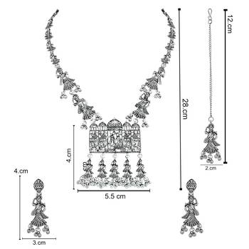 Navratri Ethnic Silver Oxidised Inspired by Garba With Peacock and Elephant Design Jewellery Set  6