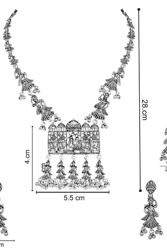 Navratri Ethnic Silver Oxidised Inspired by Garba With Peacock and Elephant Design Jewellery Set 