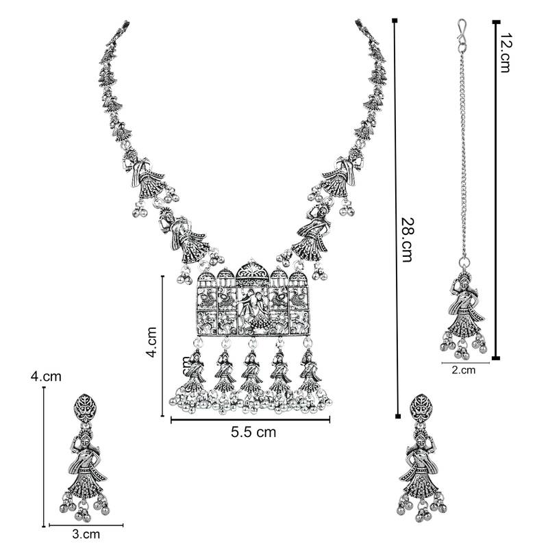 Navratri Ethnic Silver Oxidised Inspired by Garba With Peacock and Elephant Design Jewellery Set 