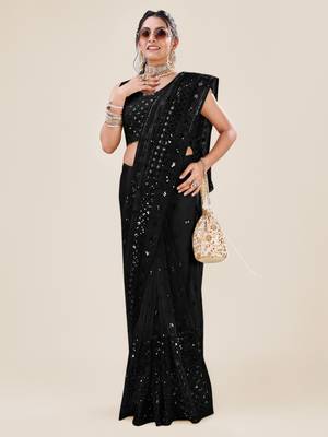 Black Premium Heavy Net Sequins_Work Party Wear Saree 6