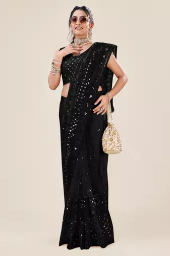Black Premium Heavy Net Sequins_Work Party Wear Saree