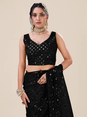 Black Premium Heavy Net Sequins_Work Party Wear Saree 8