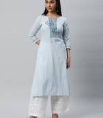 A cotton stripe kurta with machine embroidery detail.