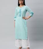 Elegant block printed  kurta with hand embrodiery detailing.