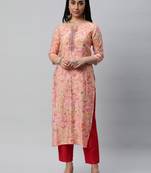 Embroidered straight cut kurta on printed silk blend fabric.