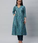 Printed a line kurta with embroidery detail on the neck.