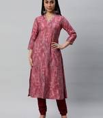 Printed a line kurta with embroidery detail on the neck.