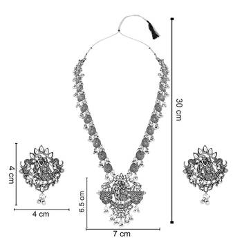 Navratri Ethnic Stylish Silver Oxidised Radha Krishna Design Long Necklace Jewellery Set  5