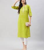 Winered women green paisley print mirror embroidery straight kurta
