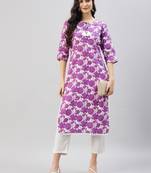 Winered women purple print pom-pom lace kurta
