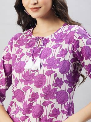 Winered women purple print pom-pom lace kurta 5