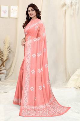 Light Orange Chiffon Batik Print Saree With Unstitched Blouse Piece 3
