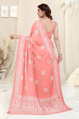 Light Orange Chiffon Batik Print Saree With Unstitched Blouse Piece 4