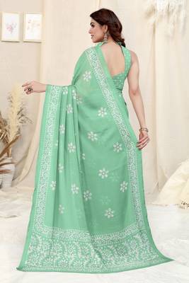 Pista Green Chiffon Batik Print Saree With Unstitched Blouse Piece 4