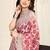 Coral chiffon ikkat print stripe silver zari line border saree with unstitched blouse piece