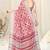 Coral chiffon ikkat print stripe silver zari line border saree with unstitched blouse piece
