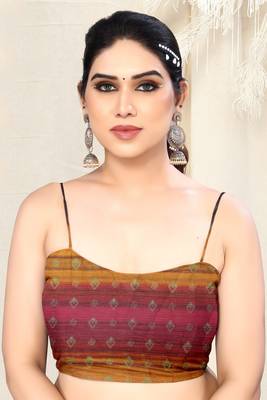 Brown Chiffon Abstract Print Golden Zari Lines Border Saree With Unstitched Blouse Piece 5