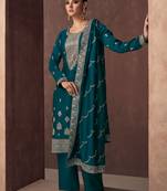 Designer Party Wear Silk Straight Suit in Aqua Blue Hue