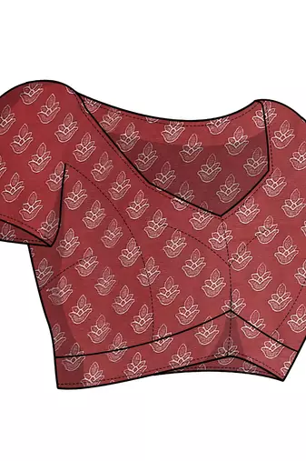 Beige Chiffon Kalamkari Floral Block Print Saree With Unstitched Blouse Piece