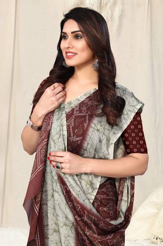 Maroon Chiffon Bandhani Bandhej Print Saree With Unstitched Blouse Piece