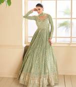 Pista green color viscose silk wedding wear anarkali suit