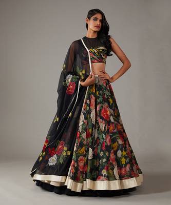 Black Floral Printed Lehenga Set 1