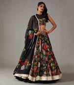 Black Floral Printed Lehenga Set