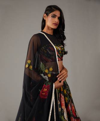 Black Floral Printed Lehenga Set 2