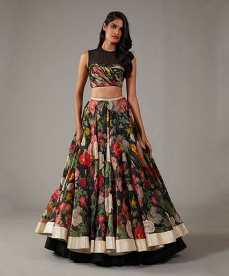 Black Floral Printed Lehenga Set 3