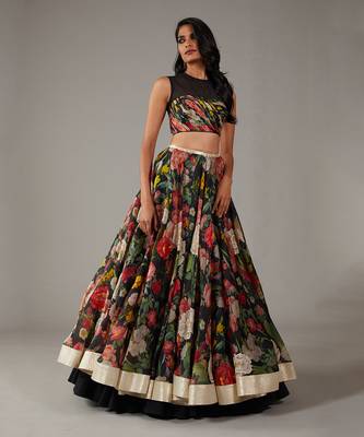 Black Floral Printed Lehenga Set 4