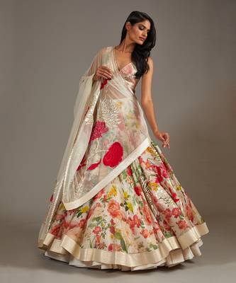 Ivory Floral Printed Lehenga Set 3