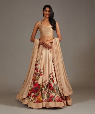 Beige Printed Lehenga Set 1